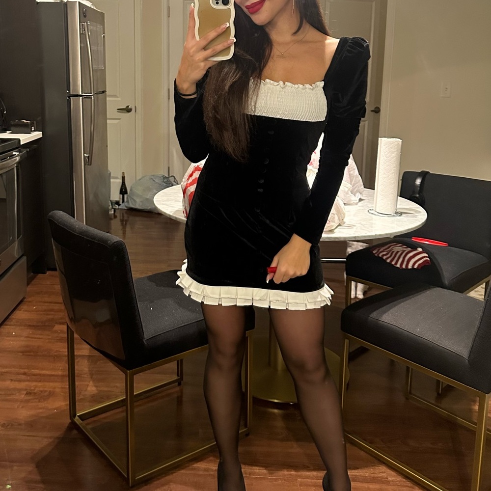 Black and White Velvet Dress